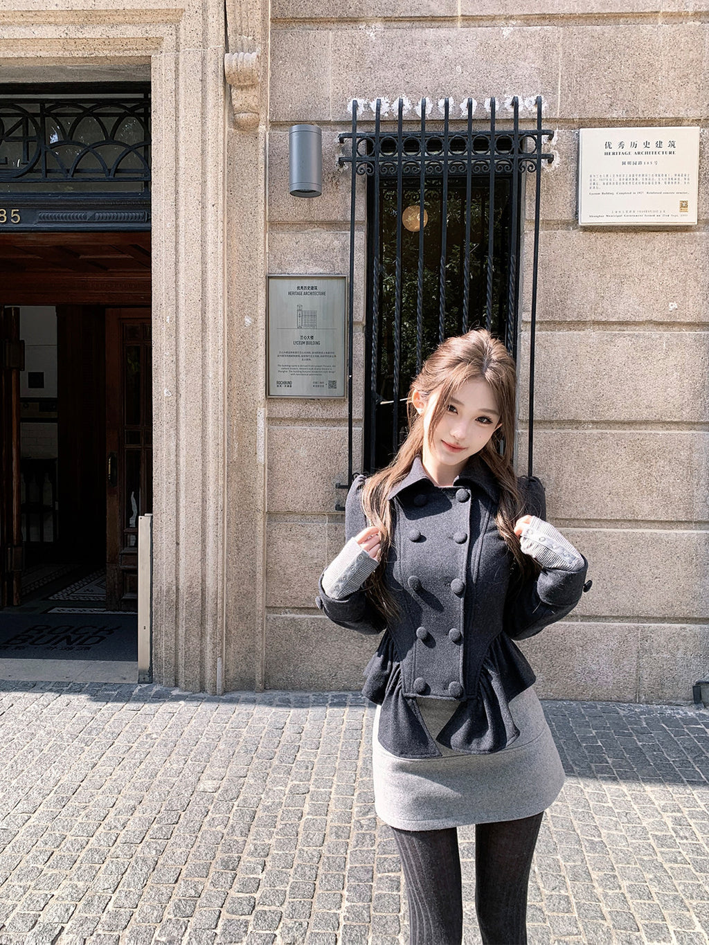 Double-Breasted Wool Blend Coat Jacket for Women Fall Winter Outerwear