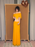 Yellow Asymmetric Top & Bodycon Maxi Skirt Set