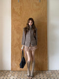 Vintage Stand Collar Heather Knit Cardigan