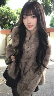 Lightweight Natural Water Ripple Curly Fur Stand Collar Shearling Coat