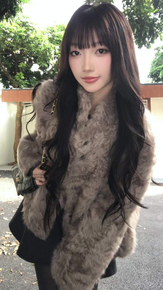 Lightweight Natural Water Ripple Curly Fur Stand Collar Shearling Coat