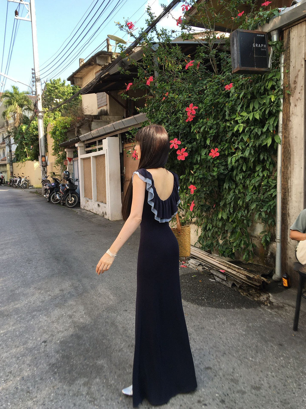 Tulle Spliced Tencel Dress, Blue Waist Split Maxi Dress for Beach Vacation