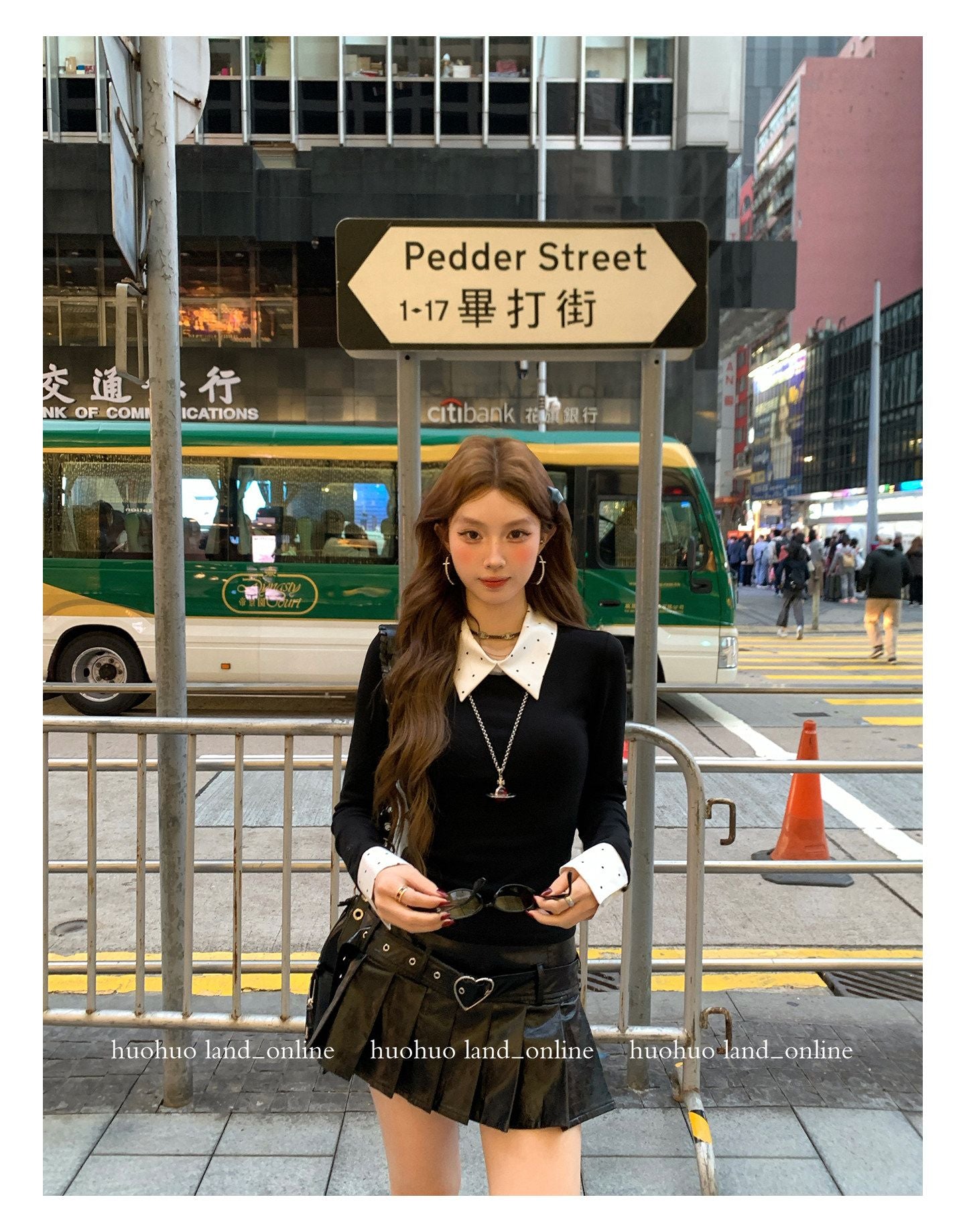 Heart Belt Pleated PU Leather Skirt
