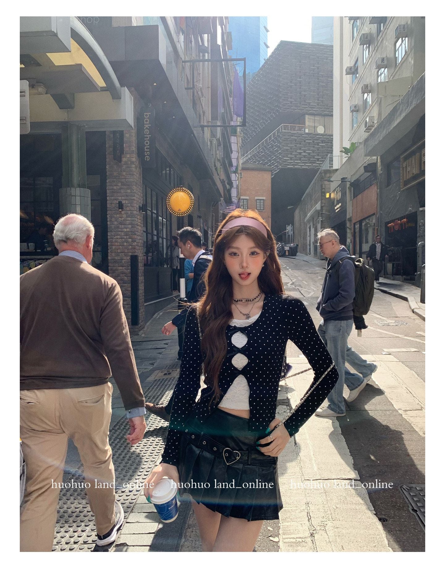 Heart Belt Pleated PU Leather Skirt