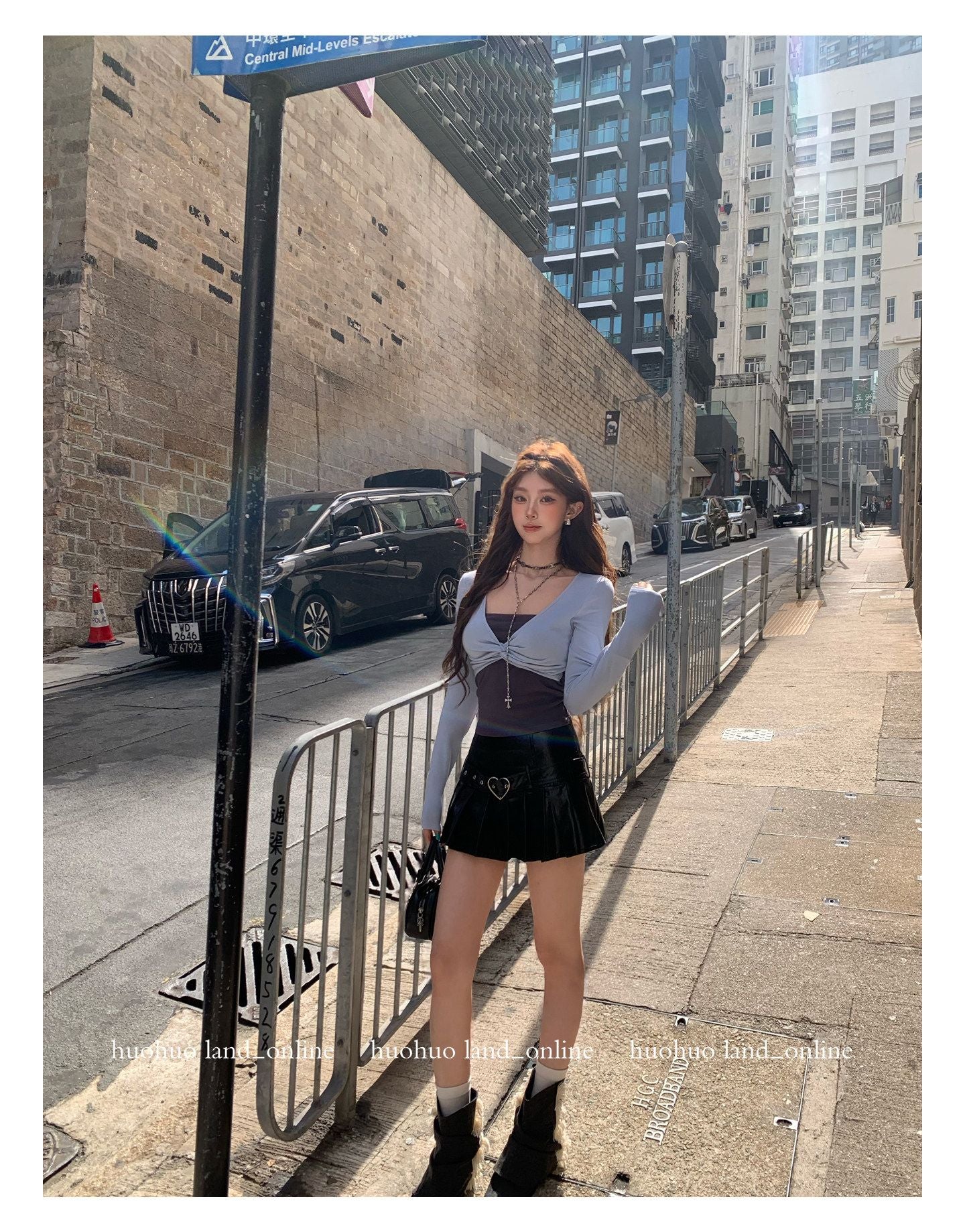 Heart Belt Pleated PU Leather Skirt