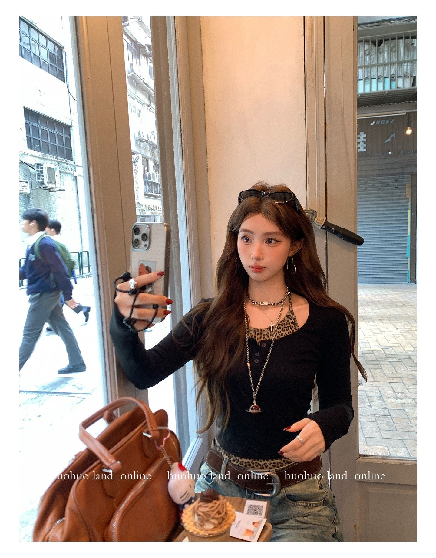 Leopard Print Fake Two-Piece Slim Cropped T-Shirt