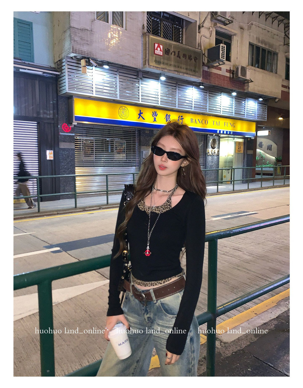 Leopard Print Fake Two-Piece Slim Cropped T-Shirt