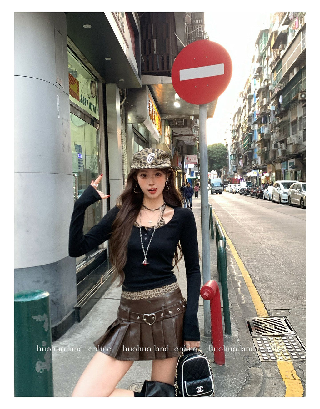 Leopard Print Fake Two-Piece Slim Cropped T-Shirt