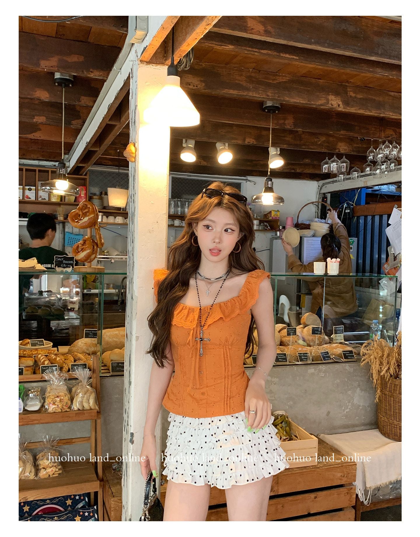 White Polka Dot High Waist A-Line Tiered Cake Skirt