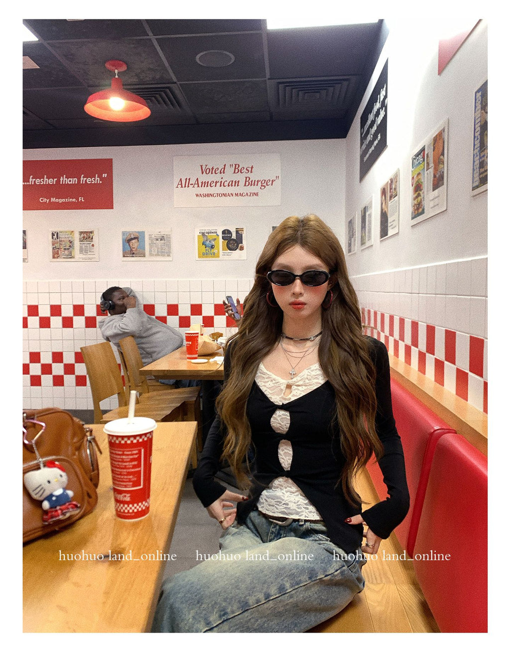 Fake Two-Piece Lace Knit Slim Long Sleeve Inner Top