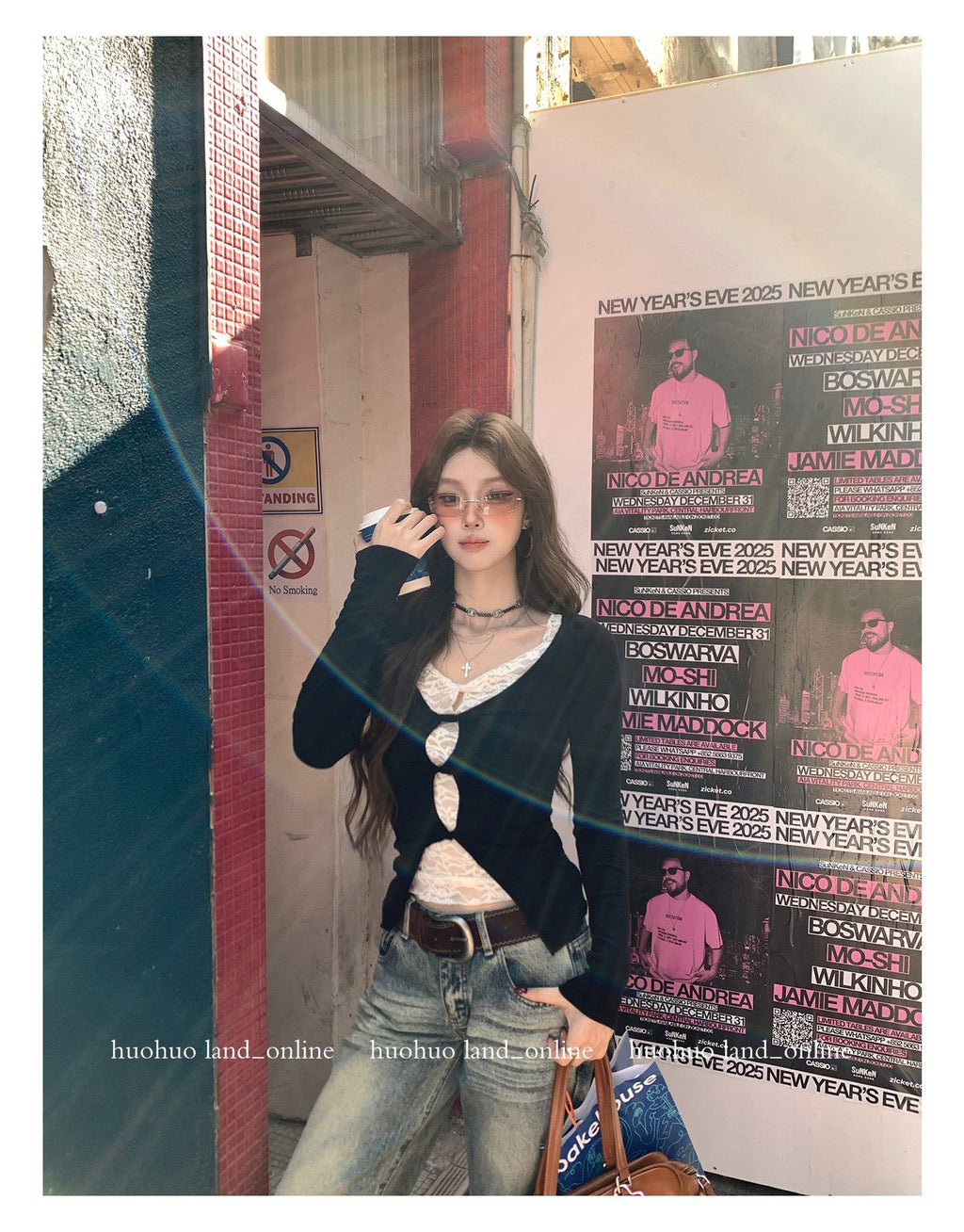 Fake Two-Piece Lace Knit Slim Long Sleeve Inner Top