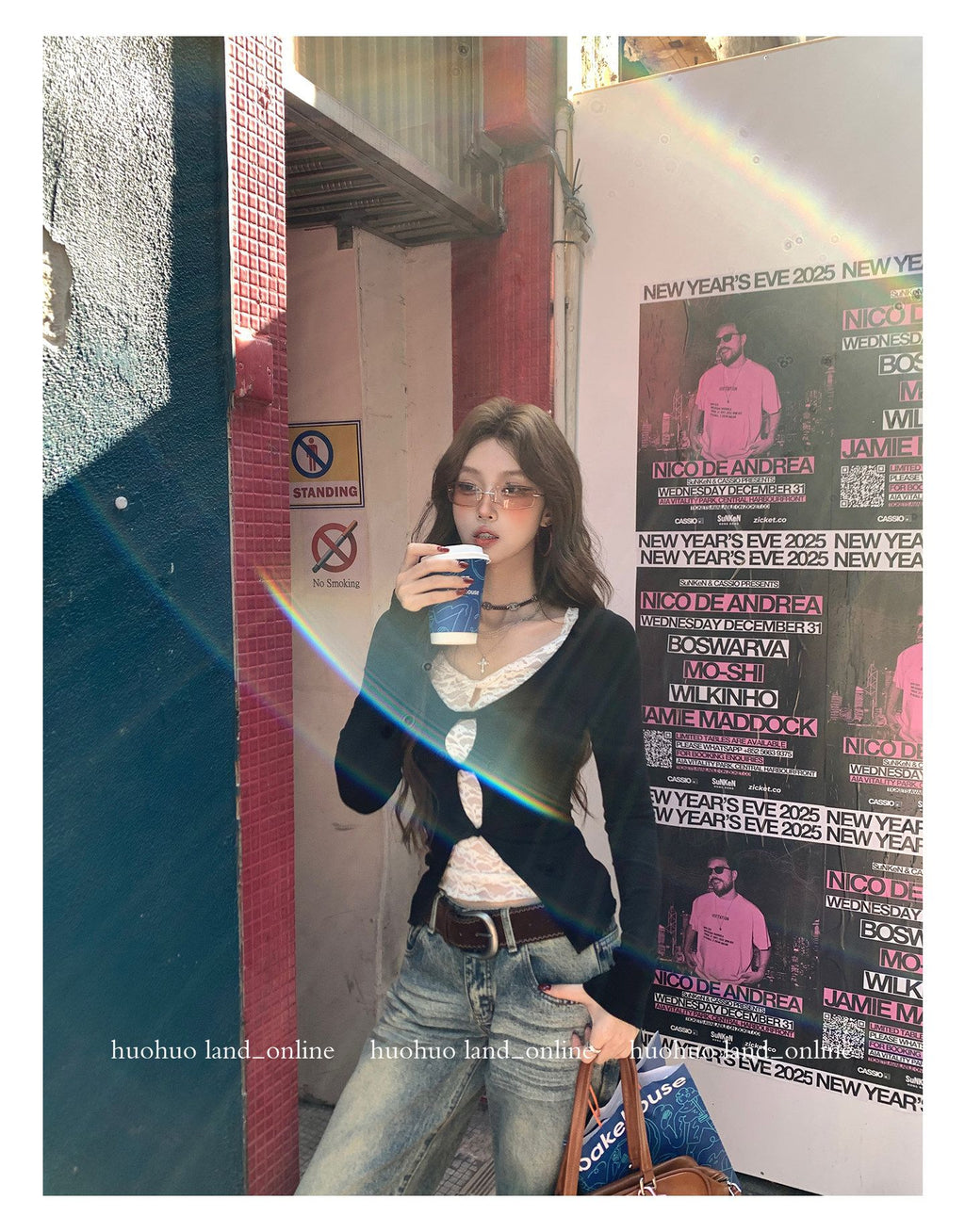 Fake Two-Piece Lace Knit Slim Long Sleeve Inner Top