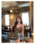 V-neck Ruffled Leopard Print Long Cami