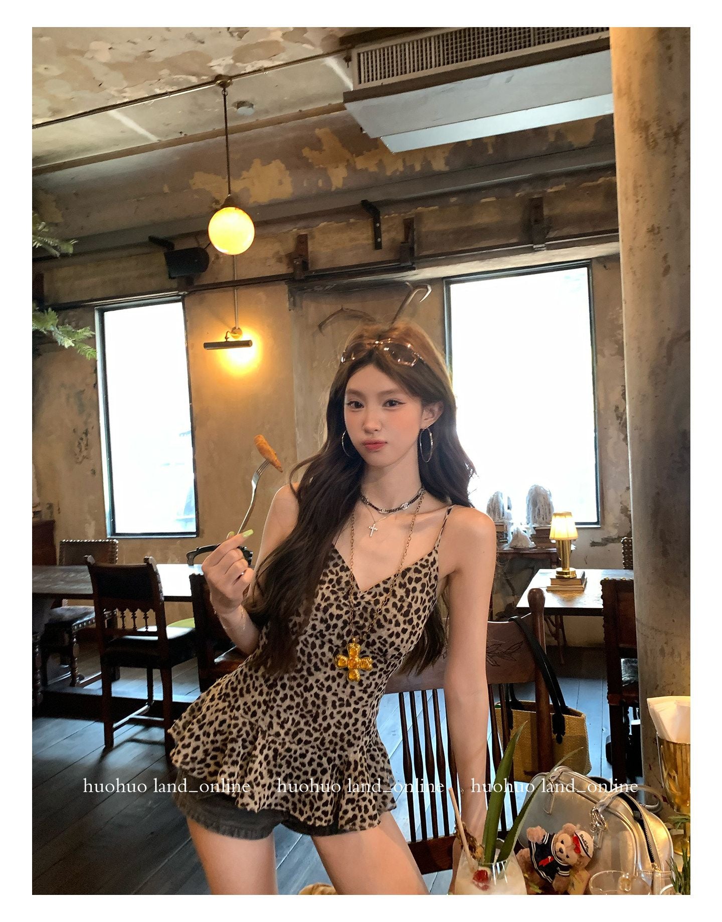 V-neck Ruffled Leopard Print Long Cami