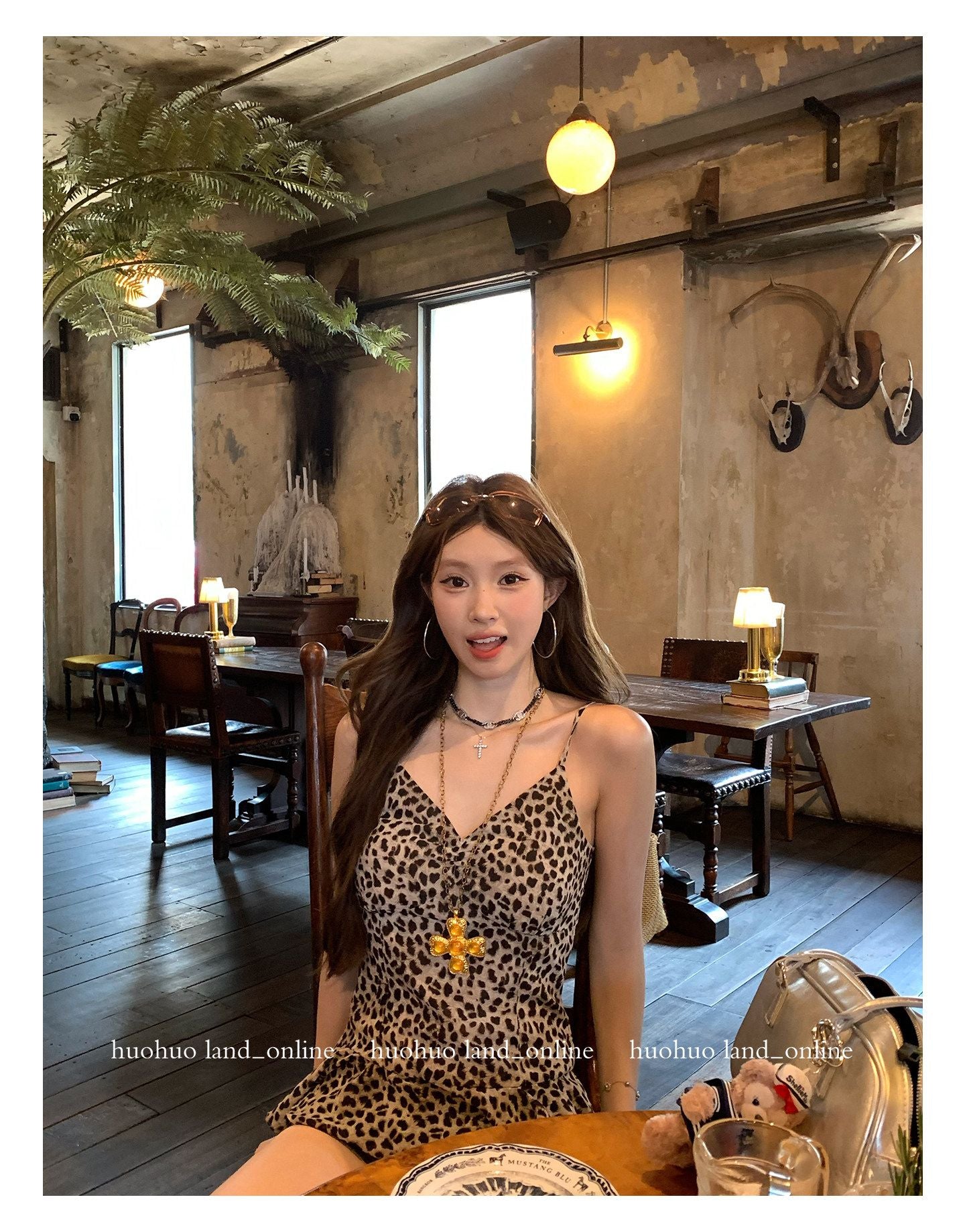 V-neck Ruffled Leopard Print Long Cami
