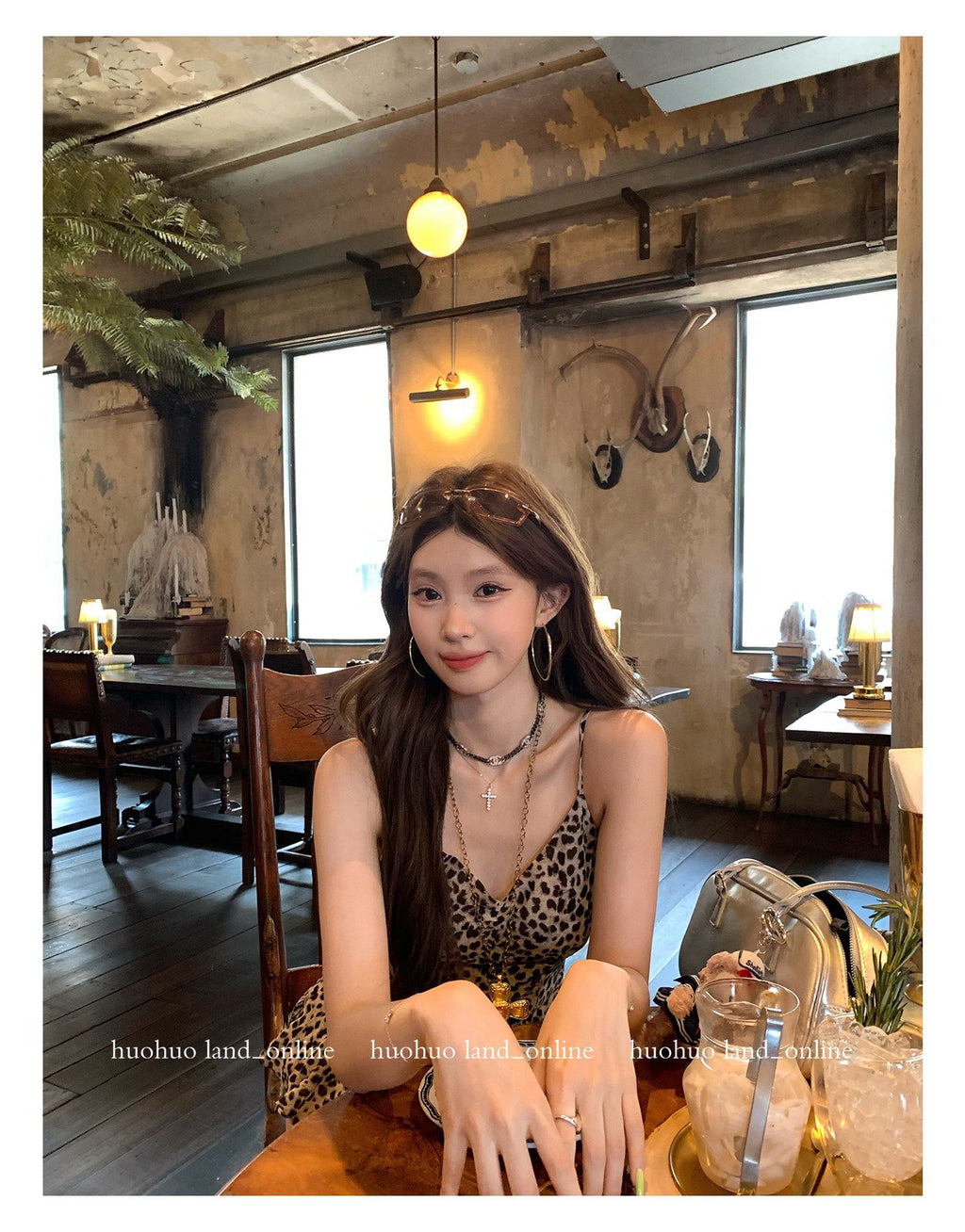 V-neck Ruffled Leopard Print Long Cami