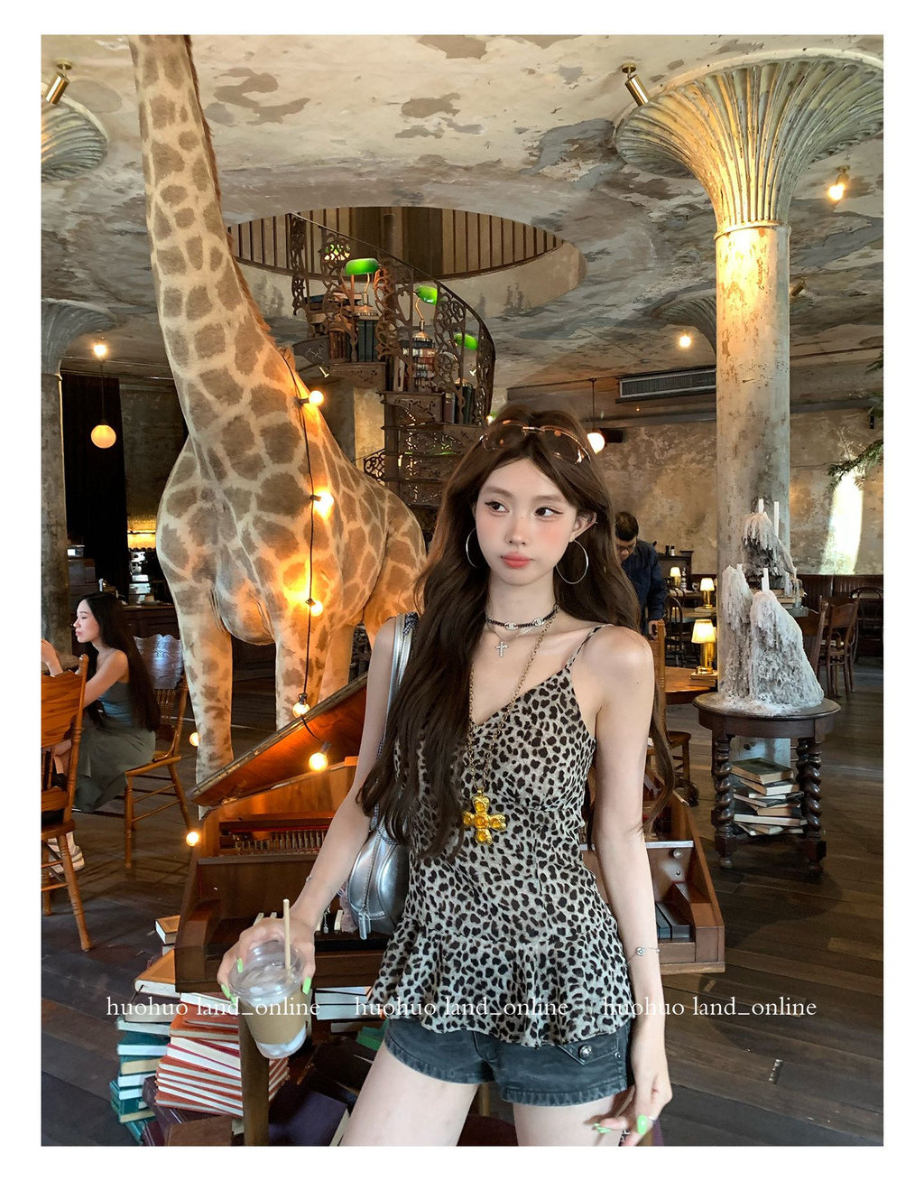 V-neck Ruffled Leopard Print Long Cami