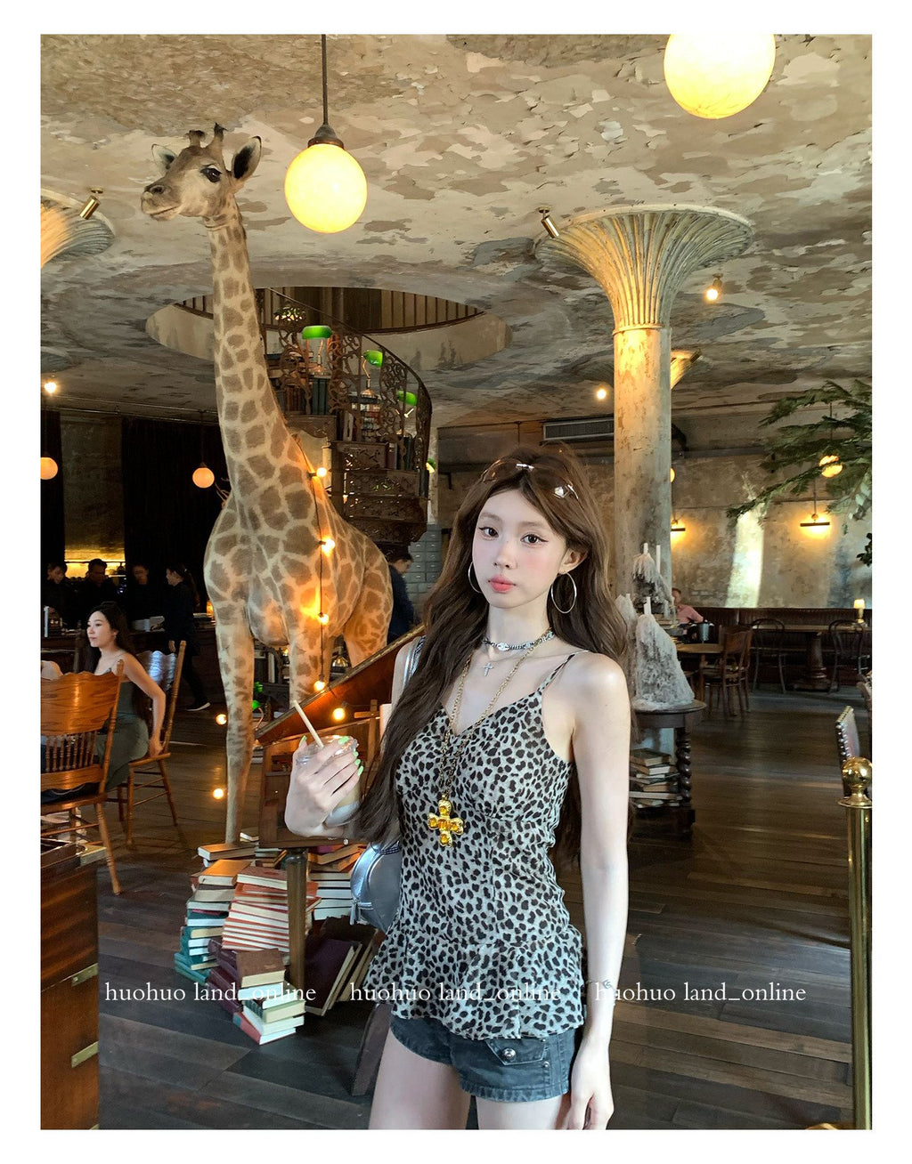 V-neck Ruffled Leopard Print Long Cami