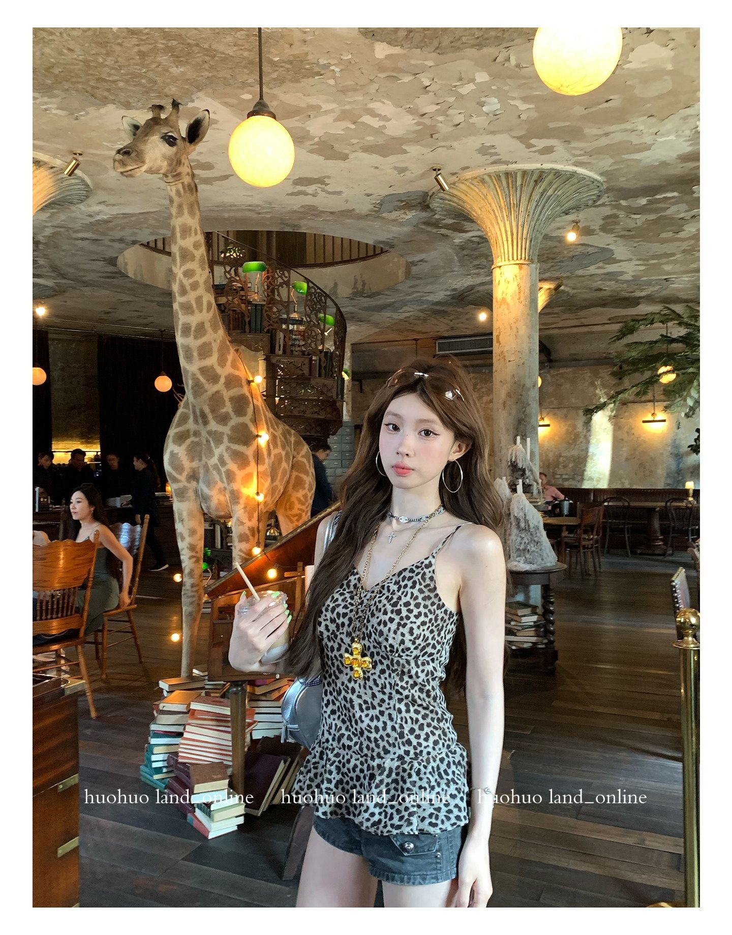 V-neck Ruffled Leopard Print Long Cami