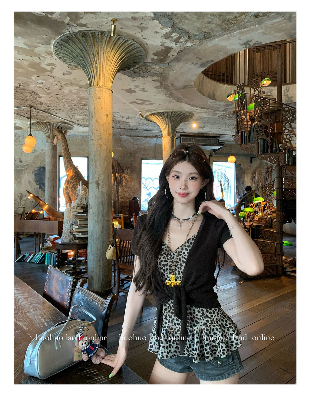 V-neck Ruffled Leopard Print Long Cami