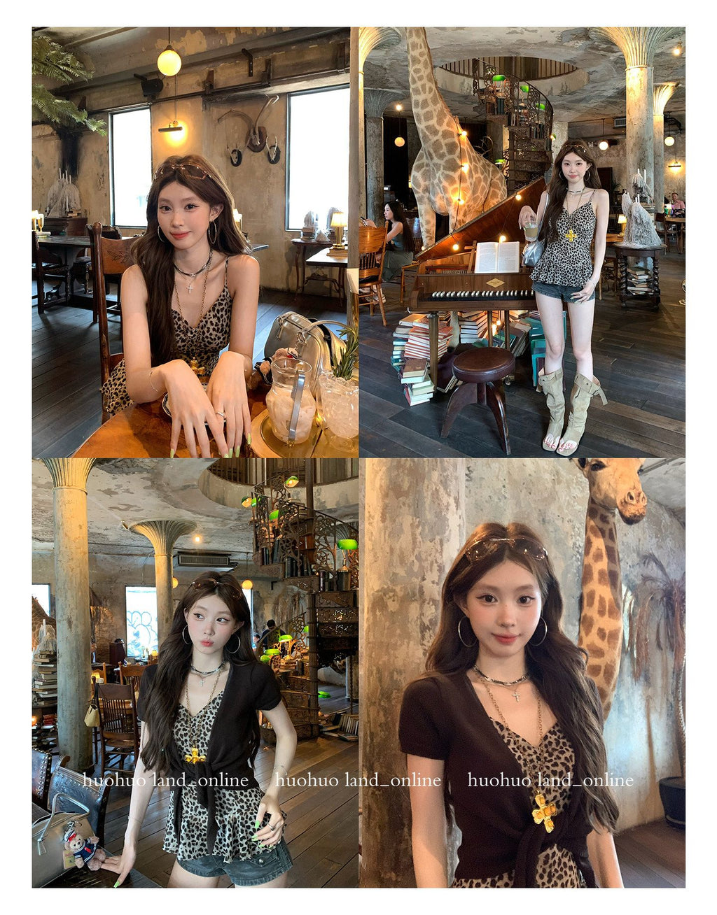 V-neck Ruffled Leopard Print Long Cami