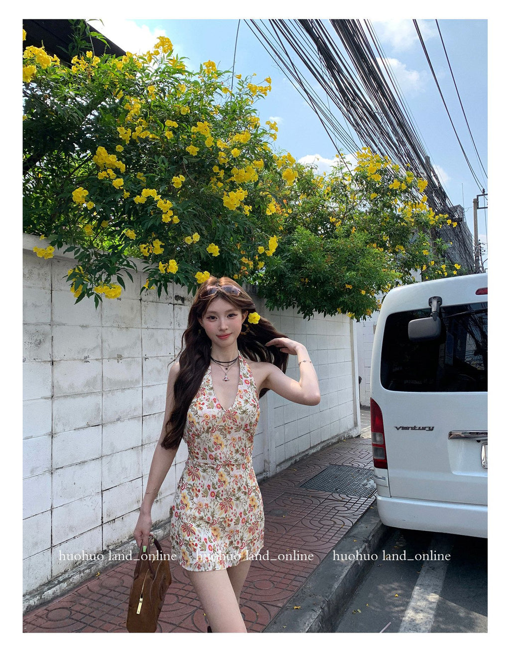 French Halter A-line Floral Dress