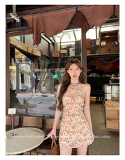 French Halter A-line Floral Dress