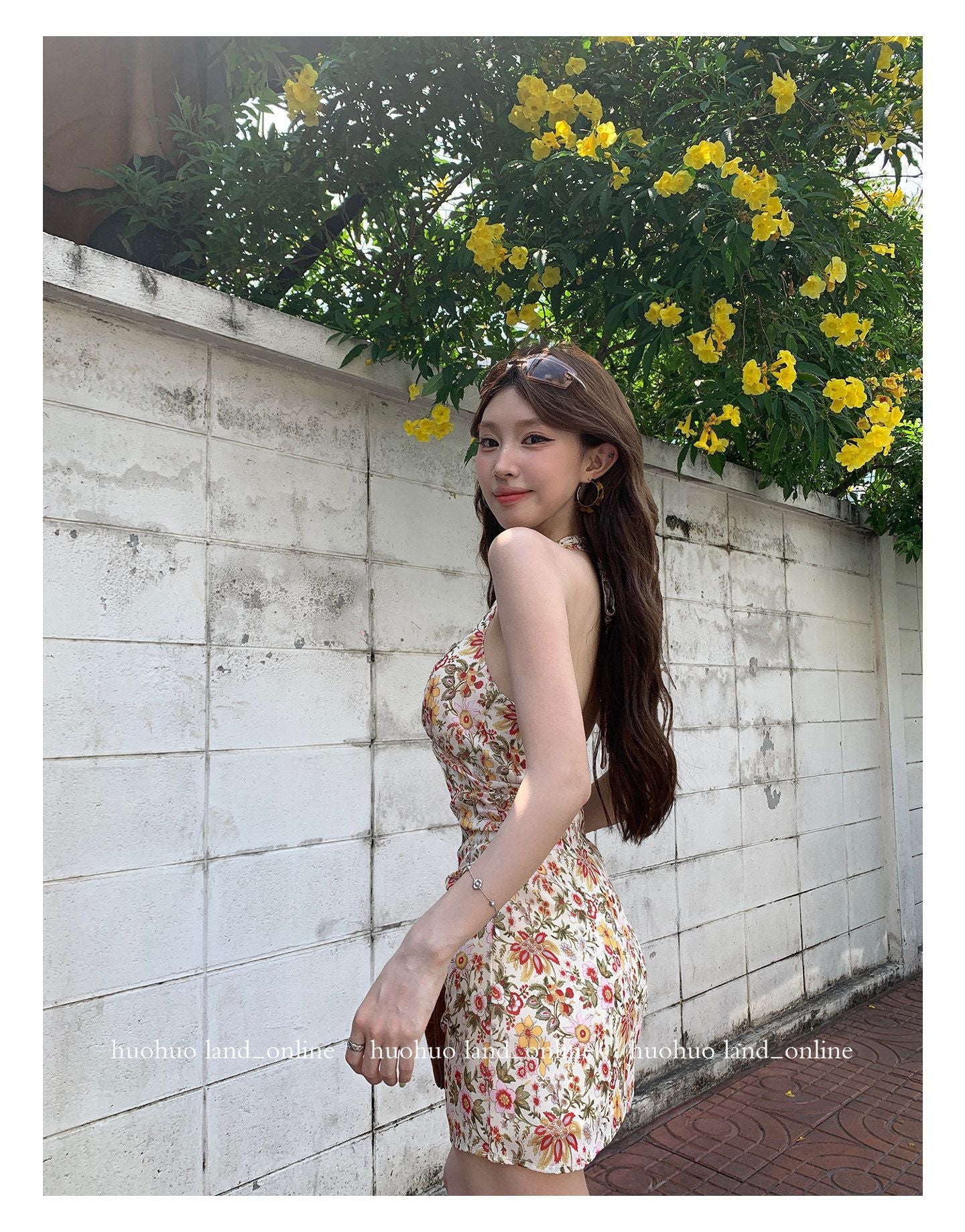 French Halter A-line Floral Dress