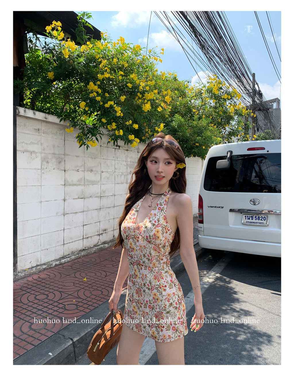 French Halter A-line Floral Dress