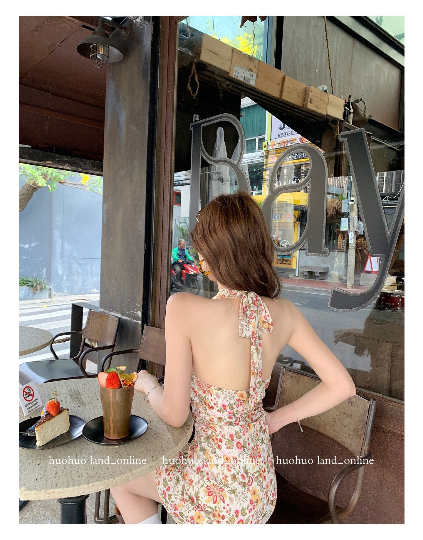 French Halter A-line Floral Dress
