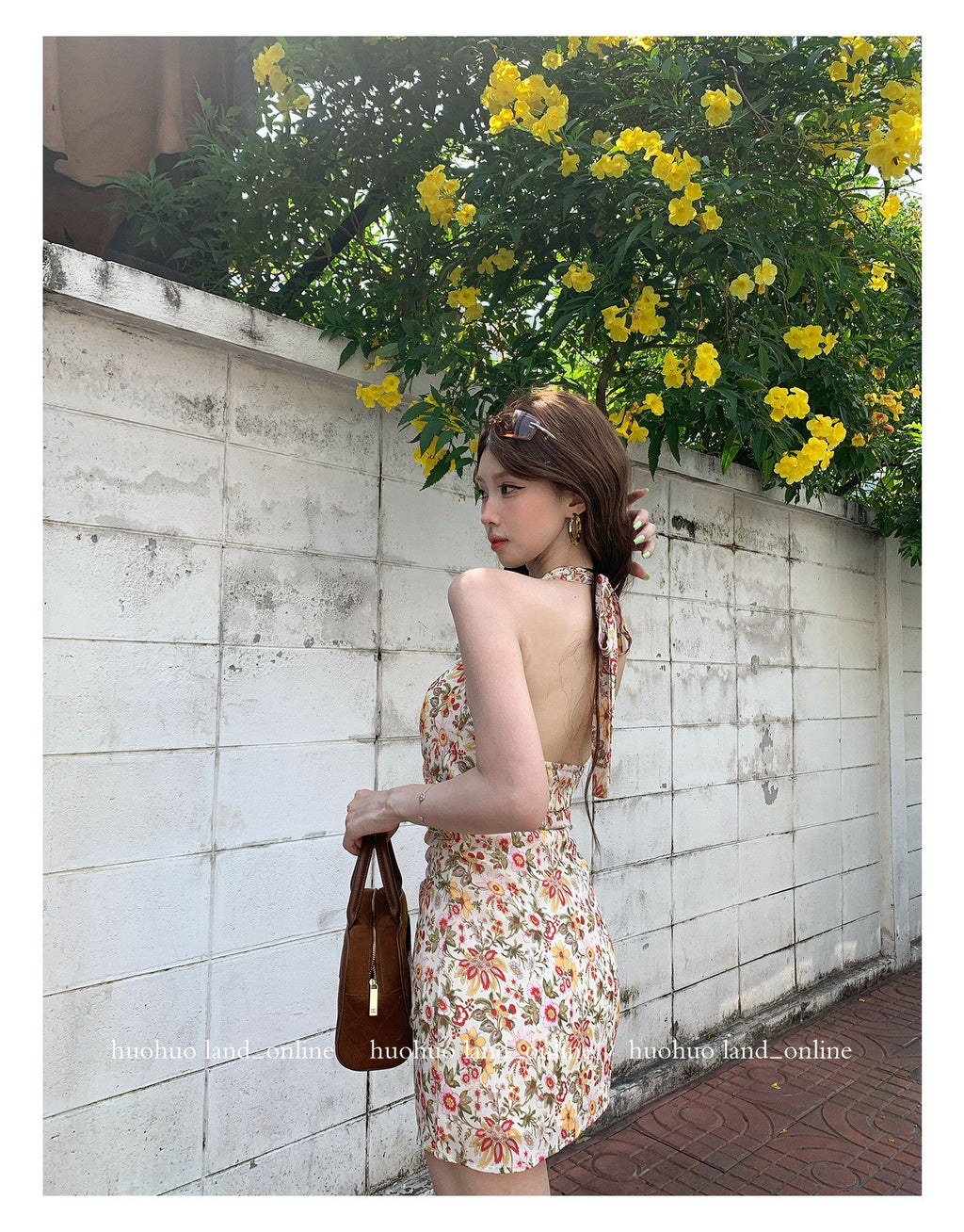 French Halter A-line Floral Dress