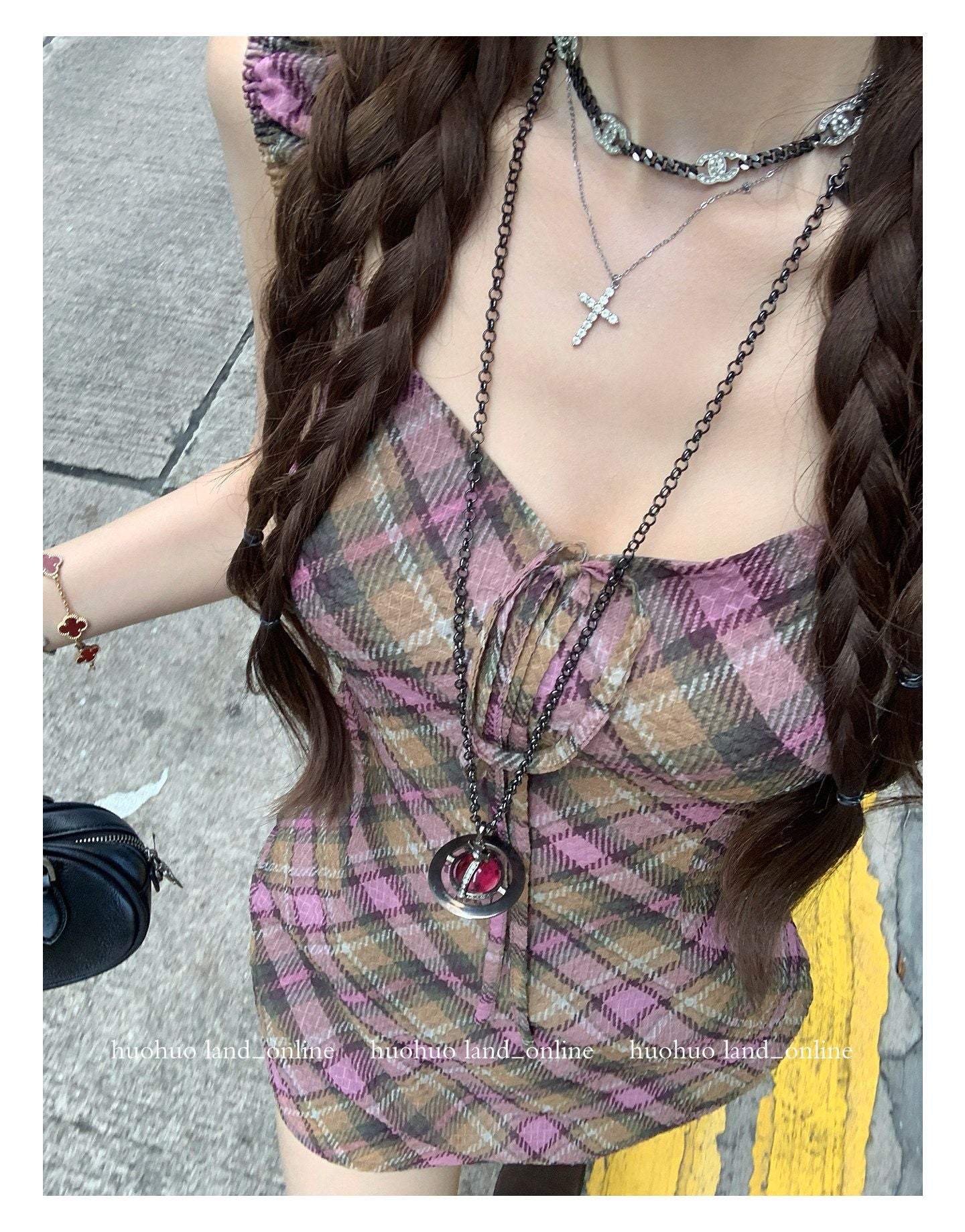 Vintage Plaid Waist-cinched Dress