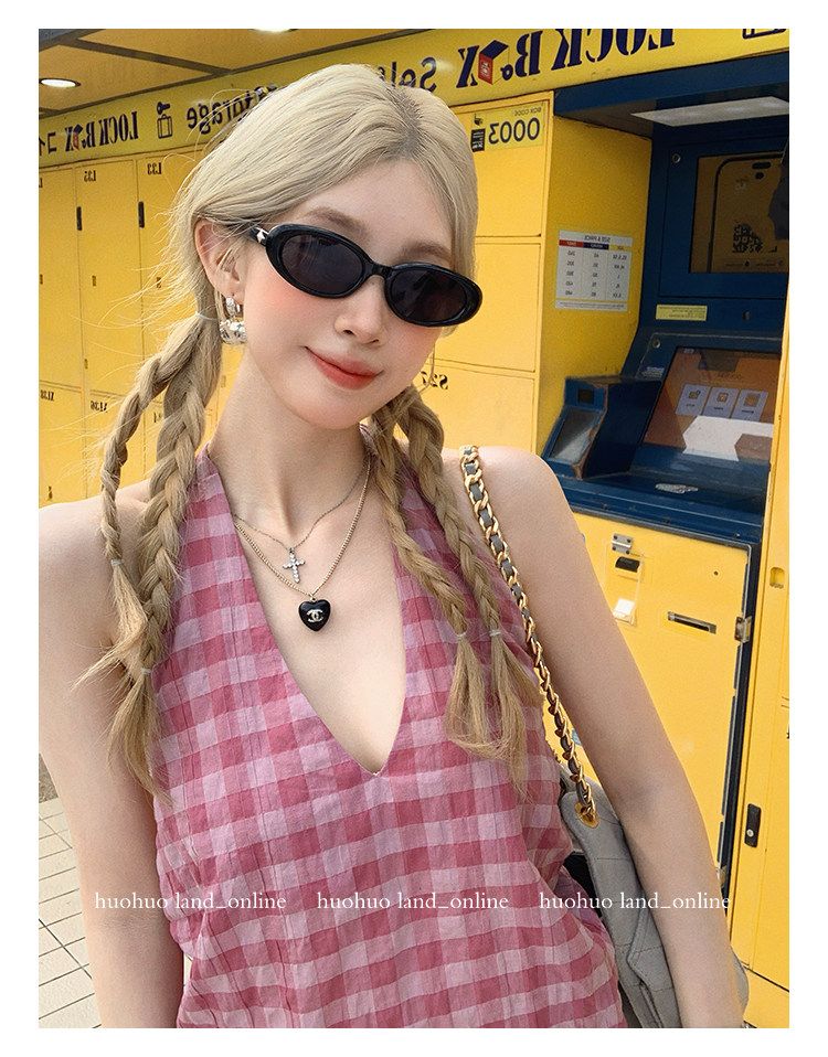 Textured Plaid Halter Bandeau Tank Top