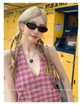 Textured Plaid Halter Bandeau Tank Top