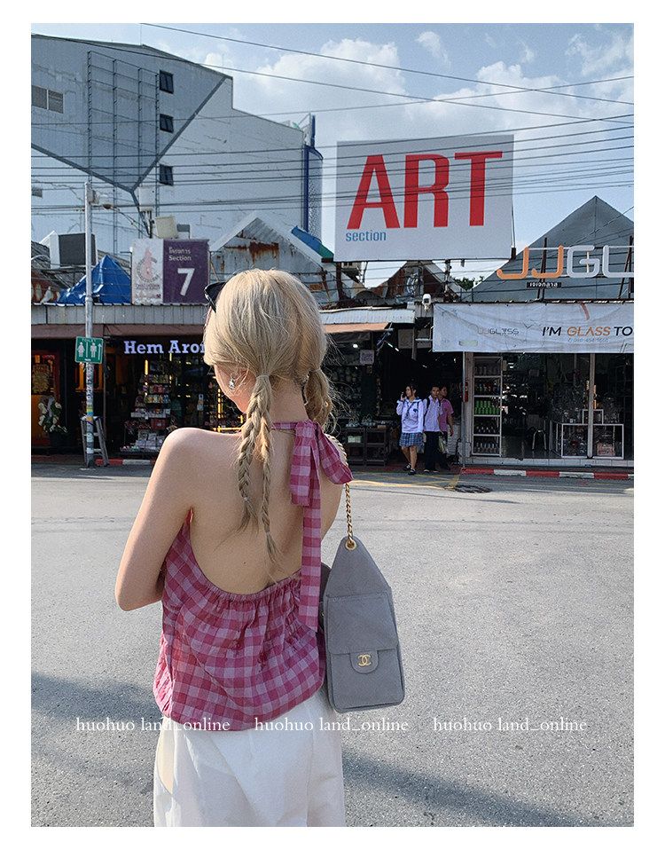 Textured Plaid Halter Bandeau Tank Top