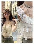 Lace Tie Cutout Spliced Cami