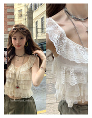 Lace Tie Cutout Spliced Cami