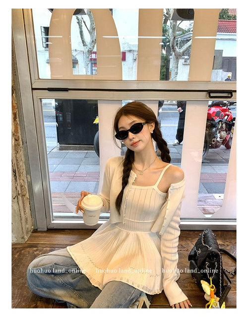 Ballet Style Cami Dress & Knit Cardigan Two-Piece Set