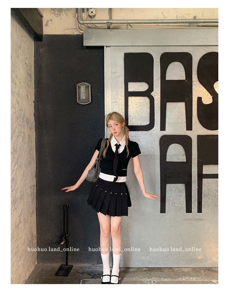 Mock Two-Piece Collared Top & Skirt Set