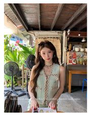 Mint Green Woven Vest & Skirt Tweed Set