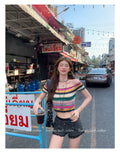 Color Block Striped Cropped T-shirt