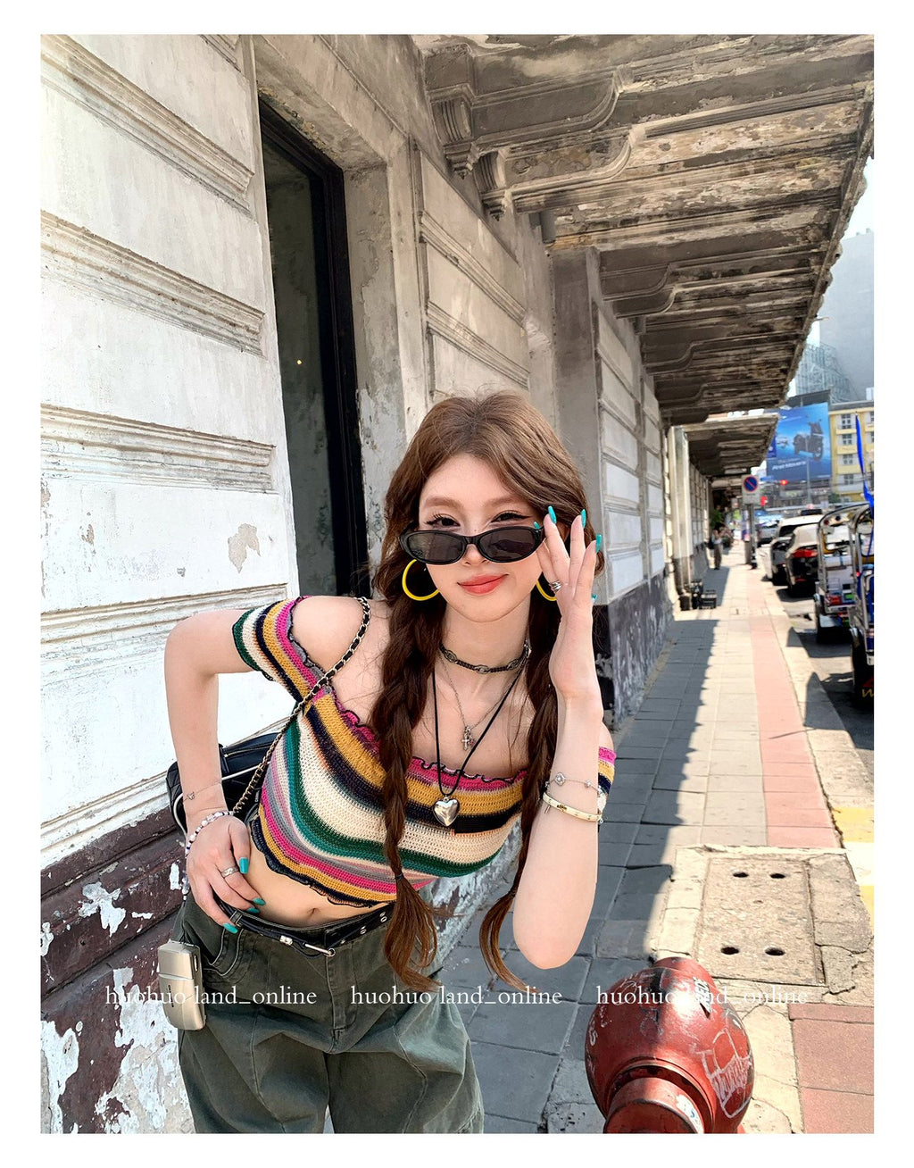 Color Block Striped Cropped T-shirt