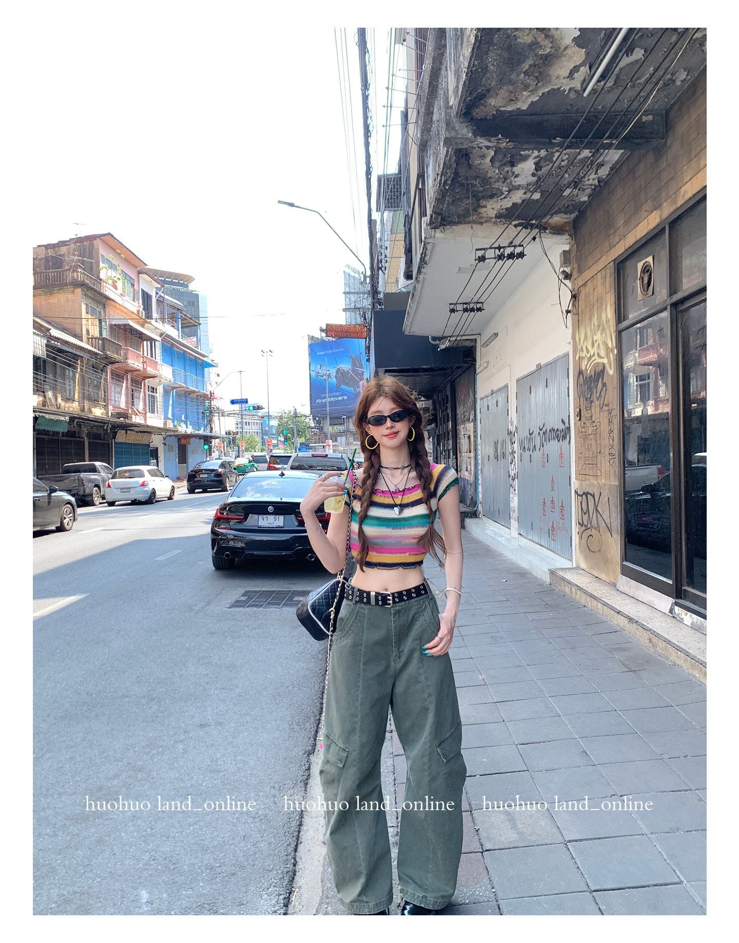 Color Block Striped Cropped T-shirt