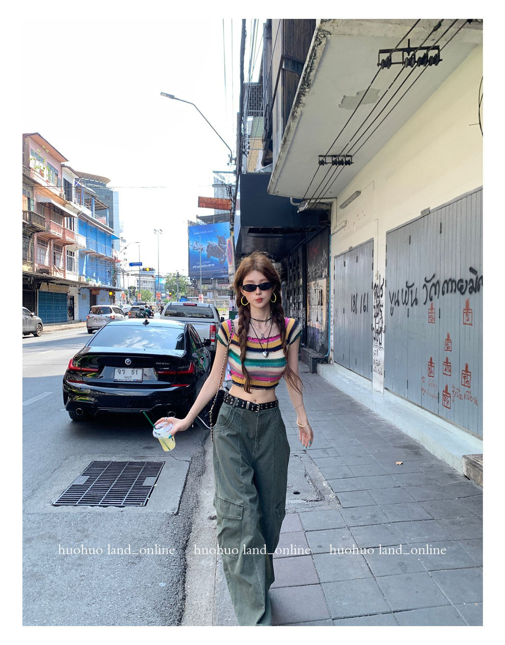 Color Block Striped Cropped T-shirt