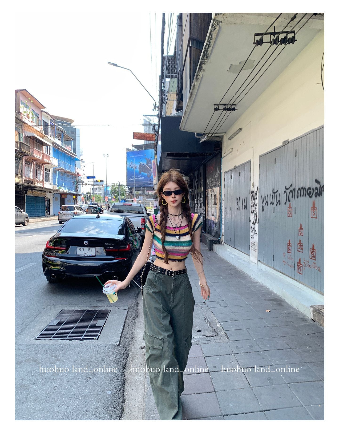 Color Block Striped Cropped T-shirt