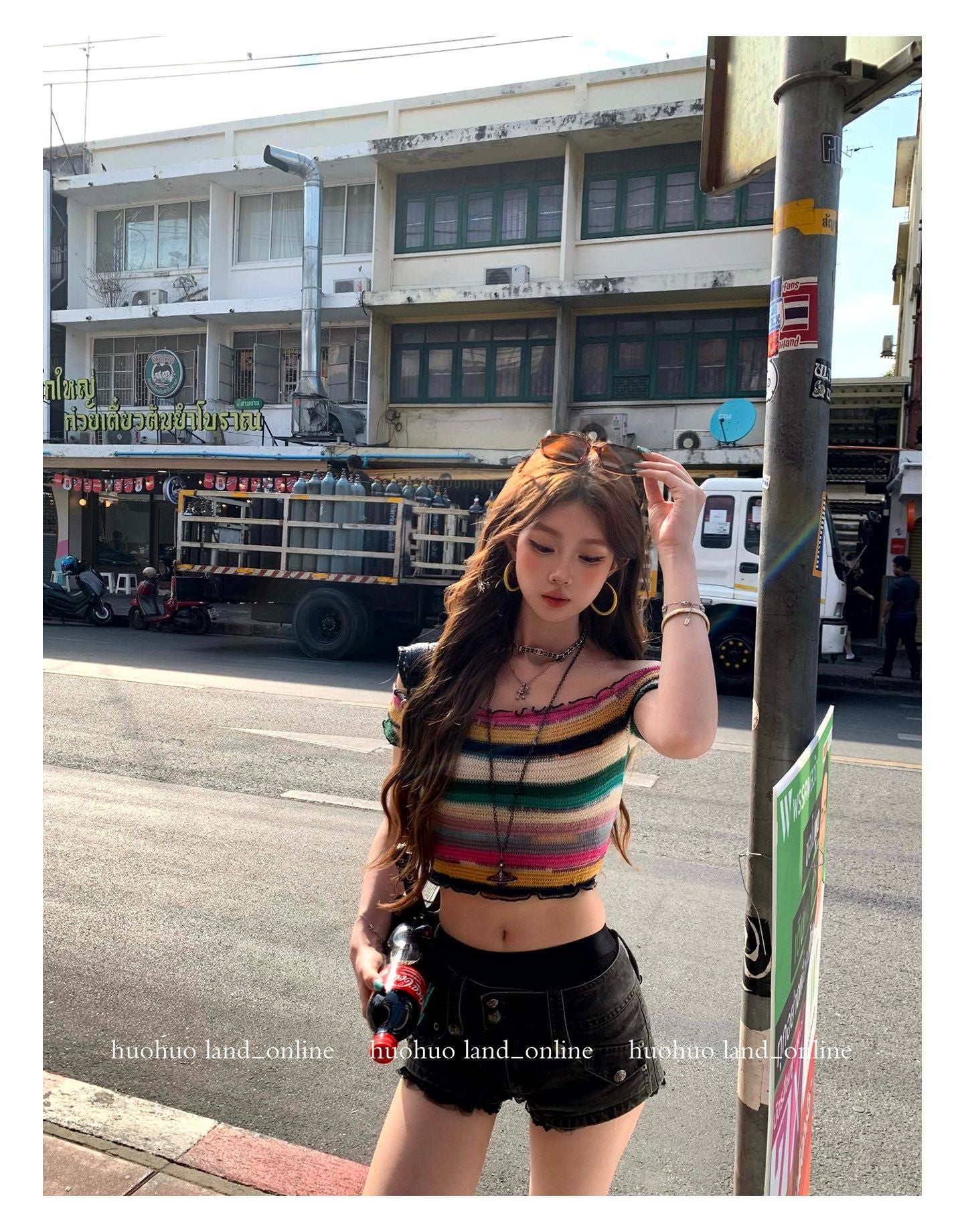 Color Block Striped Cropped T-shirt