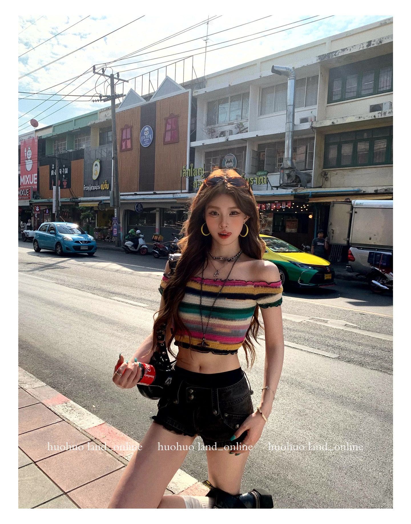 Color Block Striped Cropped T-shirt