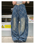 Mid-High Waist Argyle Curved Jeans