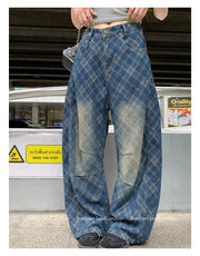Mid-High Waist Argyle Curved Jeans
