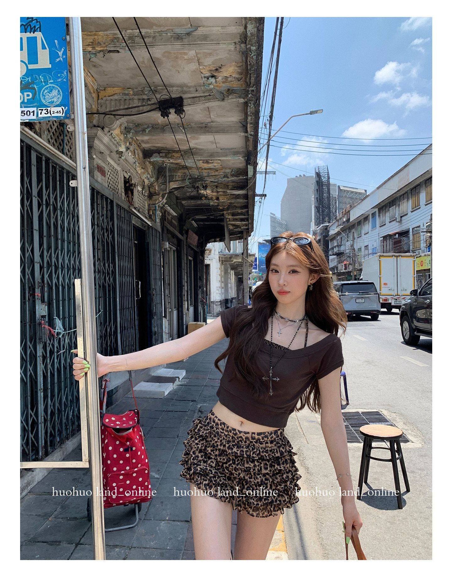 Leopard Halter Bandeau & Cropped Tee Set